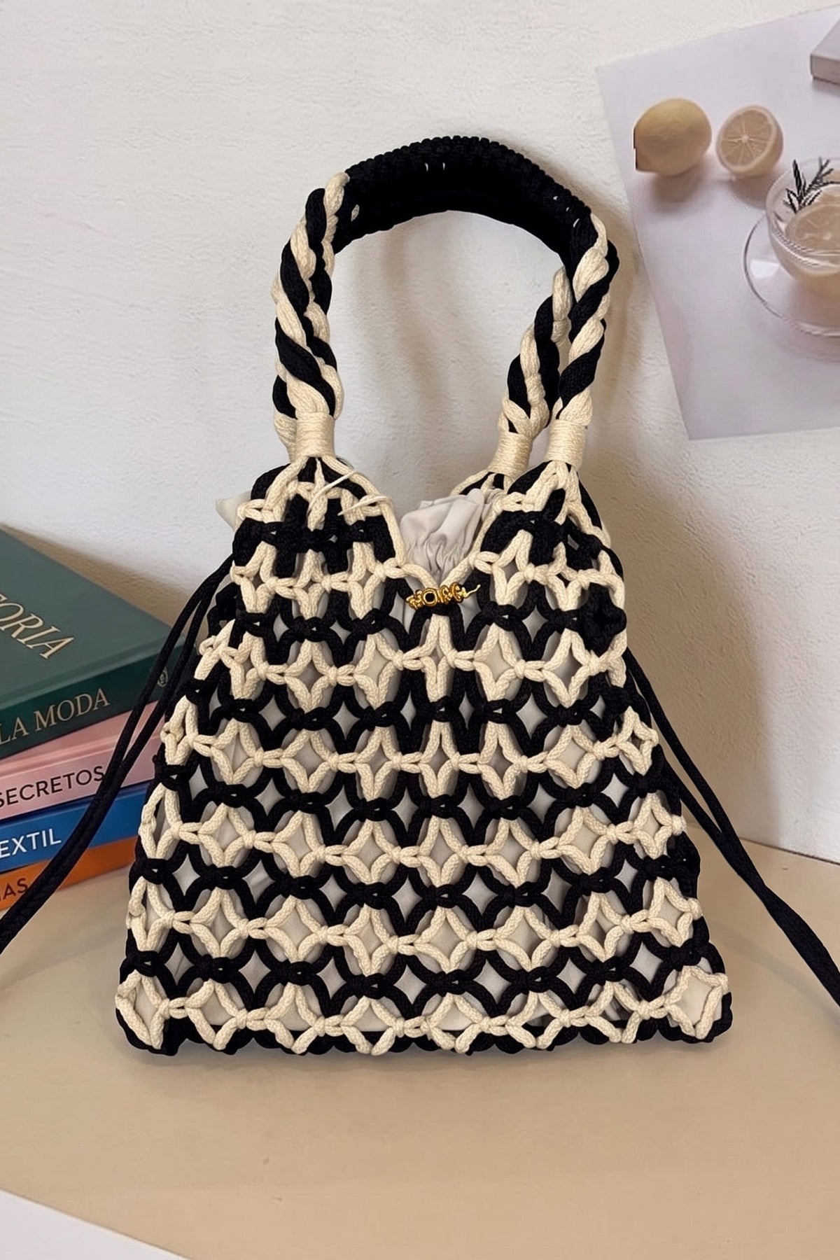 Bolso Macramé Bicolor – Chocolate y Marfil