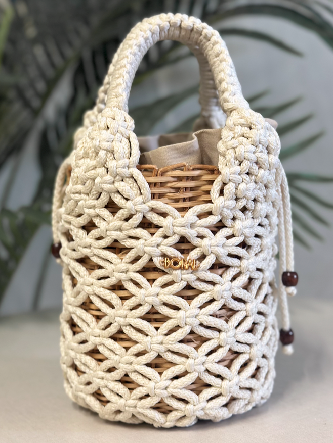 Bolso Cesta Macramé - Crudo
