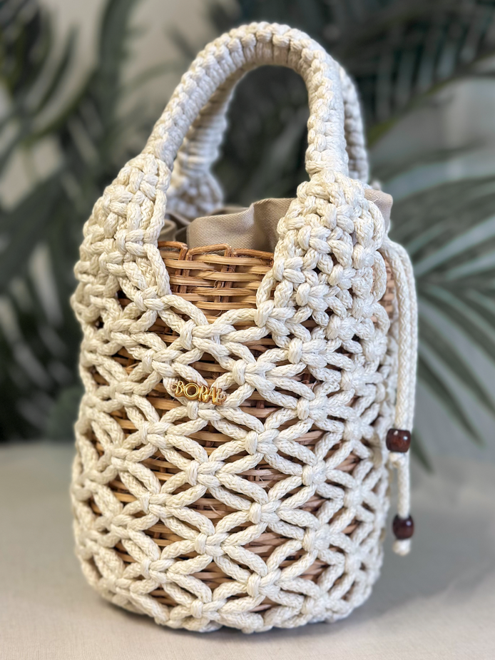 Bolso Cesta Macramé - Crudo