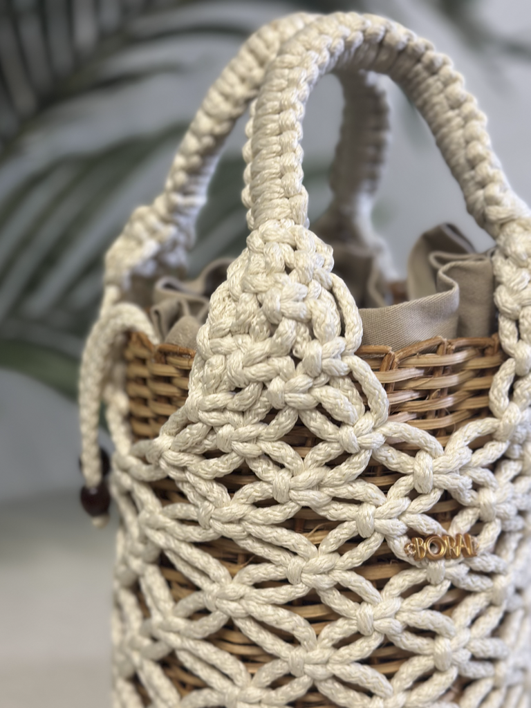 Bolso Cesta Macramé - Crudo