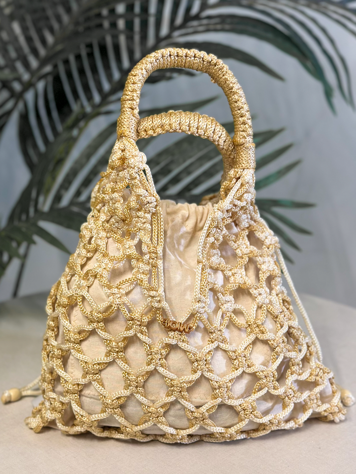 Bolso Macramé - Champagne Dorado